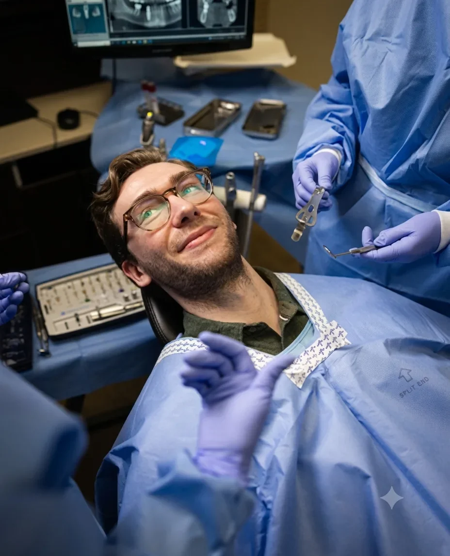 Patient smiling comfortably during gentle dental treatment at Signature Smiles Studio